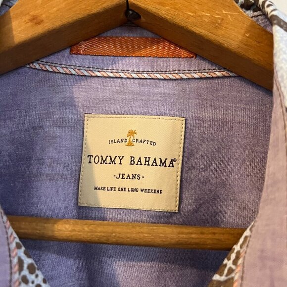 TOMMY BAHAMA 100% Cotton Shirt Mens Medium Paisley Snap Brown Blue LS Western - Picture 6 of 8